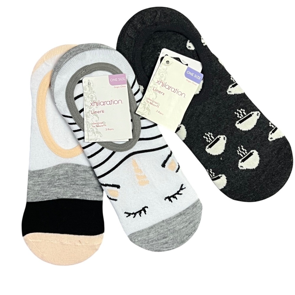 Xhilaration Women's Liner No Show Socks 3 Pair One Size Unicorn Coffee Striped